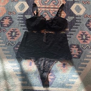 Victoria’s Secret Black Lace Bra & High Waisted Thong Set Black Medium &34D NWOT